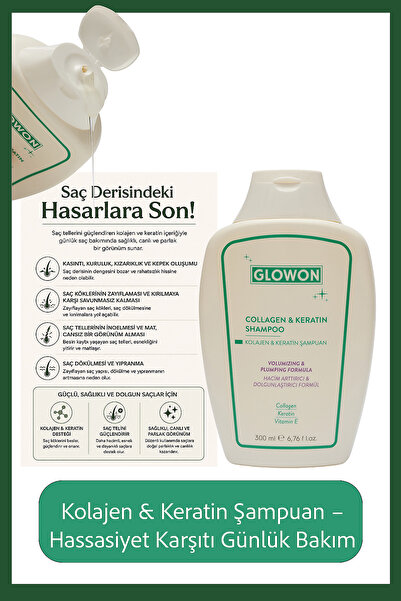 GLOWON Kolajen & Keratin Şampuan – Hassasiyet Karşıtı Günlük Bakım 300 ML