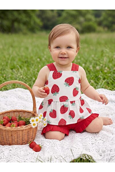 Civil Baby Çilek Empirme 6-18 Ay Takım - Ekru 18-24 Ay
