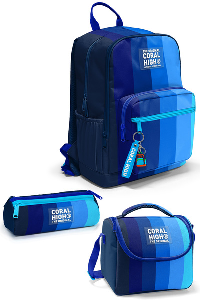 Coral High Colorful Striped 3-Piece School Bag Set Set0123695