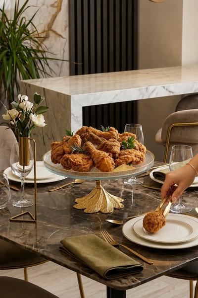 MAY HOME Gold Metal Ayaklı Sunumluk Servislik Cam Tabak & Kurabiye Pasta Tatl...