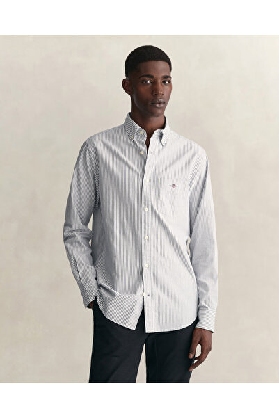Gant Erkek Mavi Regular Fit Düğmeli Yaka Çizgili Oxford Gömlek