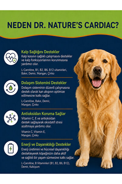Dr. Nature's Köpek Kalp Desteği 75 Tablet Cardiac Vitamin, Taurin ve L-Carnitine İçeren Günlük Destek