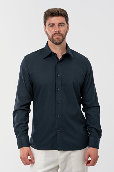 D'S Damat Πουκάμισο Ds Damat Slim Fit Navy Blue Dobby