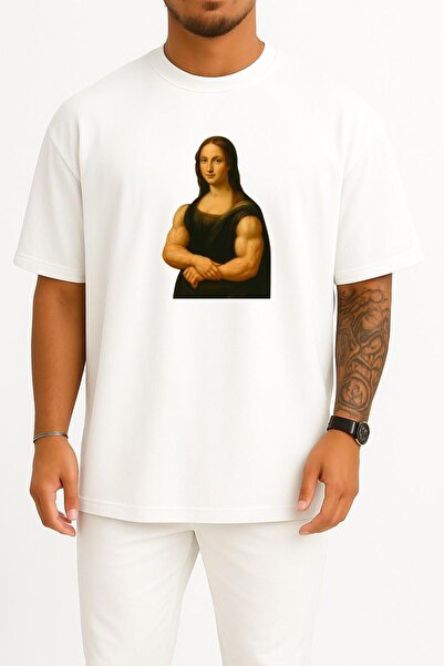 Bahriyeli Collection Oversized Mona Lisa Painting Muscular Fitness Chest Prin...