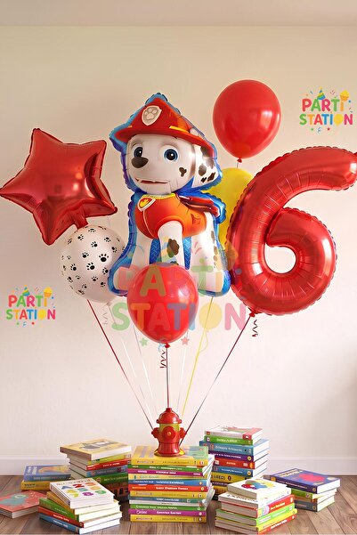 Parti Station Paw Petrol Pav Petrol Itfaiye Köpek Marshall 6 Yaş Balon Konsep...