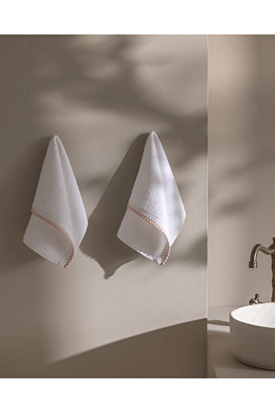 Madame Coco Camille 2-Pack 100% Cotton Crochet Hand Towels - White/Powder - 3...