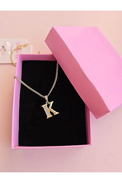 MİLUNXTE Xuping K Harfli Kadın Gold Renk Zirkon Taşlı Çelik Harf Kolye