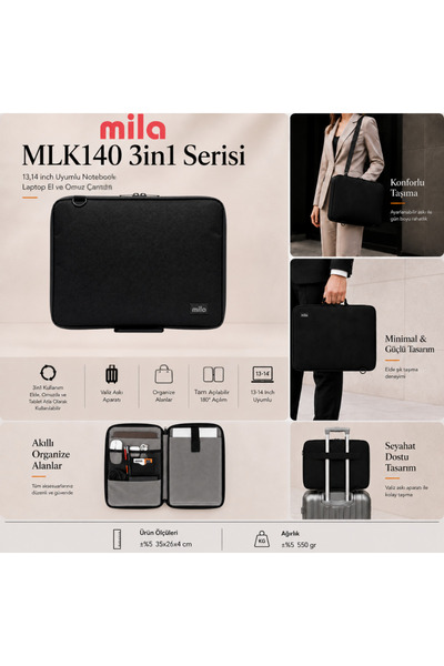 Mila 3in1 Series Mlk140 13,14 Inch Compatible Tablet, Laptop Hand and Shoulde...