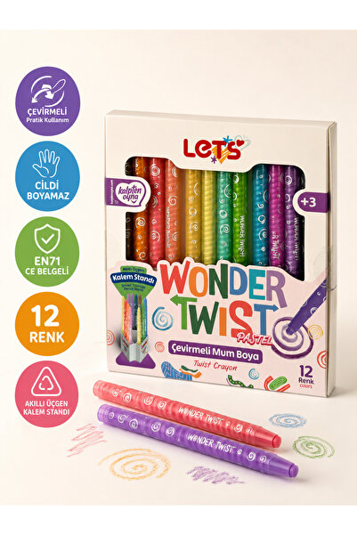 Lets Wonder Twist Pastel Çevirmeli Mum Boya 12 Renk