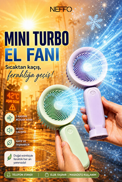 NEFFO Mini Klima Led Göstergeli Şarjlı El Fanı Vantilatör 5 Kademeli Hız Seri...