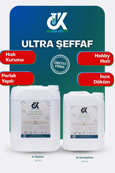 ERKON KİMYA ULTRA ŞEFFAF HIZLI Hobby Epoxy Epoksi Reçine İnce Döküm Fast 30kg