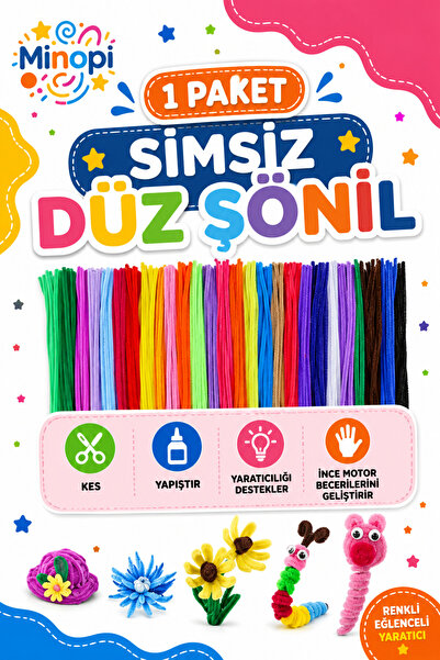 Minopi 1 Paket Şönil Renkli Paketi 25'li Renkli Tüylü Tel