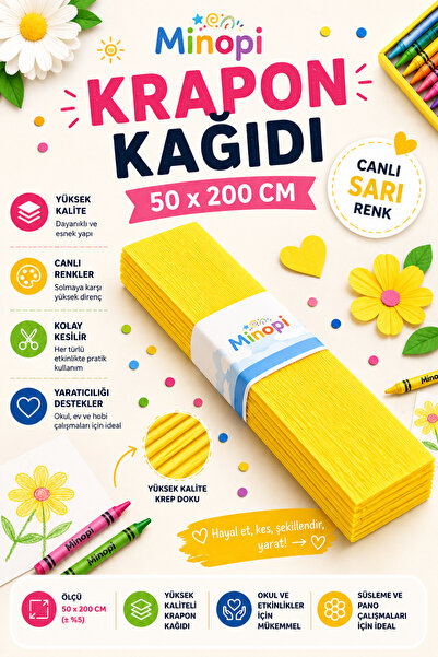 Minopi Yellow crepe paper 10-pack, colorful craft paper for school & kinderga...