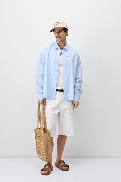 VAMOSCLO Long Sleeve Boxy Fit Shirt Blue