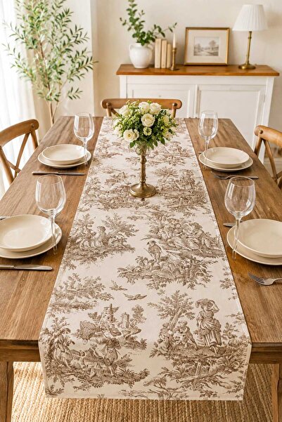 HOME ART ATELIER hand made Vintage Desenli Premium Keten Runner - Kahverengi ...