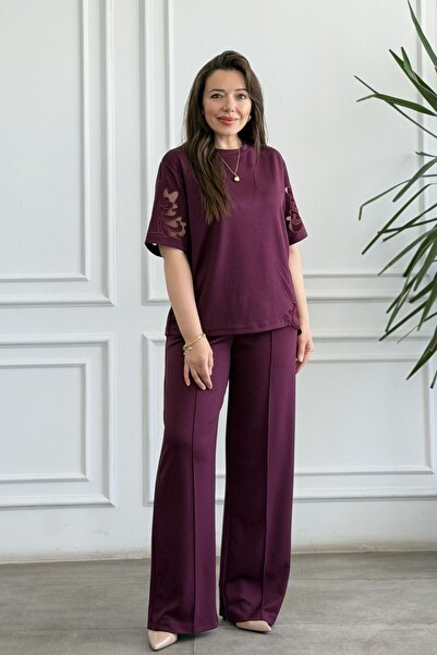 yb yağmur butik Sweatshirt Set with Embroidery Detail on the Sleeves and Sides