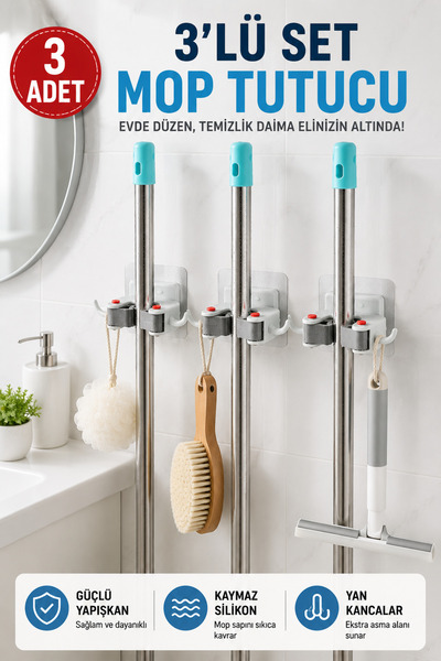 VENON 3 Adet ❤️ Mop Tutucu Çok Amaçlı Paspas ,Süpürge, Fırça Ve Mob Askısı Sa...