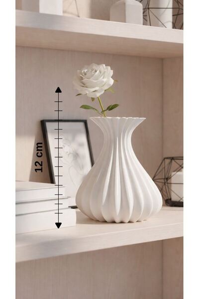 Vazo Modern Estetik 3D Baskı, Dekoratif, Bohem BEYAZ -Anneler Günü Hediyesi - 12CM