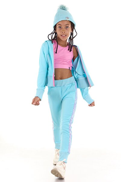 Colorinas Pantaloni de trening pentru fete cu dungi cu paiete spangly