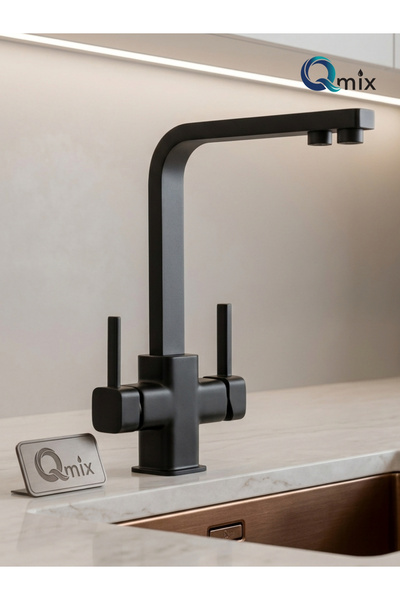 QMİX صنبور مطبخ فاخر موديل ARITMALI PIRINCE GÖVDE SQUARE - أسود