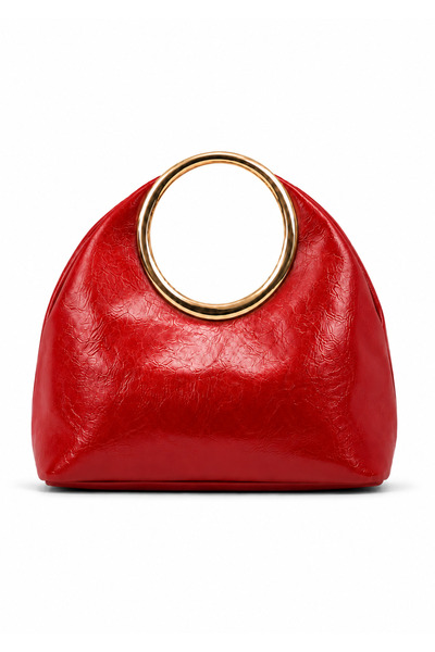 Nura Collection Milano Icon Gold Metal Handle Women's Hand and Shoulder Bag Red