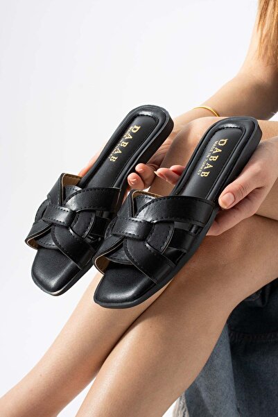 dabab shoes LINDA ženska crna Četvrtasti vrh mrežasta traka Ravan đon dan Papuče