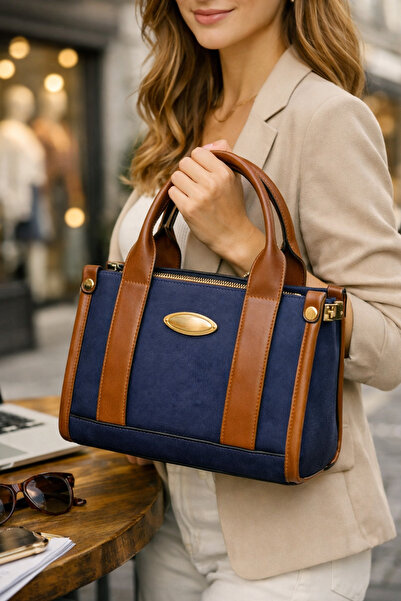 DEZMOND Milano Dark Blue Taba Elegance Hand and Shoulder Bag