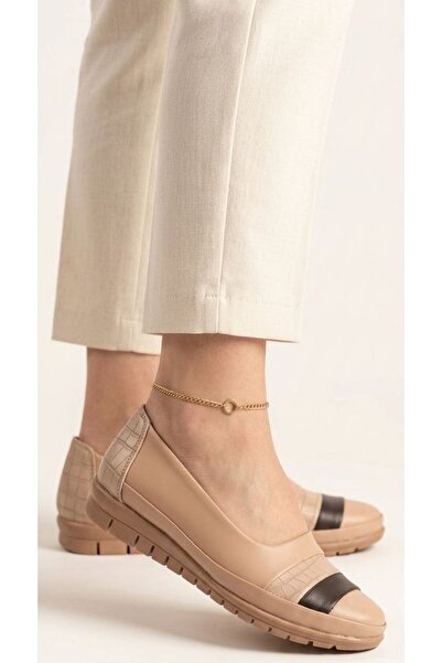 Gönbeler Women's Beige Ballerina Shoes - Orthopedic Sole Daily Comfortable Shoes
