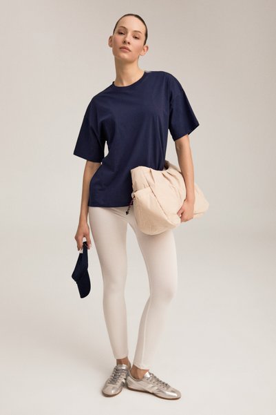 Urban Beat Rielle Women's 100% Organic Cotton Thick Textured Oversize Fit Round Neck Navy Blue T-Shirt