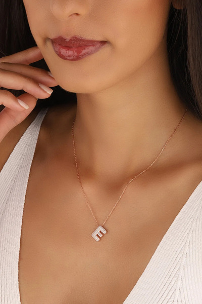 Karem Jewellery Zirkon Taşlı E Harfi Kolye GOLD Kaplama Kadın