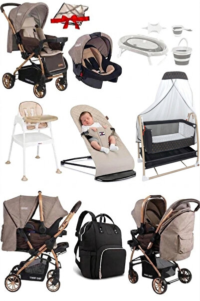 Tommybaby 11 Parça Çeyiz Seti Bebek Arabası,Puset,Anne Yanı Beşik,Anakucağı,M...