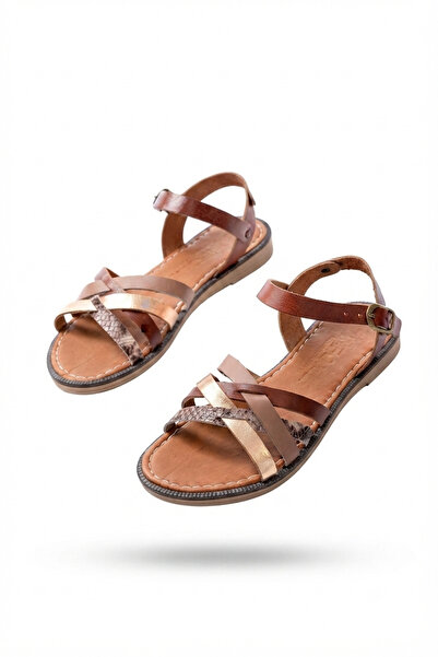 Zerenyus Zri̇n-093 Premium Brown Garni Genuine Leather Women's Sandals
