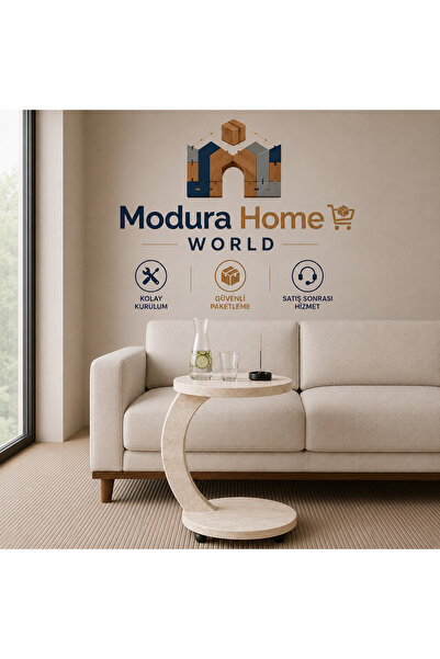 Modura Home Tekerlekli C Sehpa Yan Sehpa Zigon Sehpa Traverten Servis Sehpası