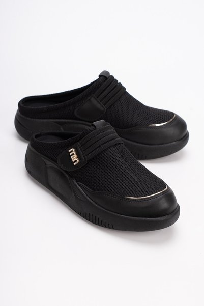 SEFERİ Women's Black Orthopedic Sole Comfortable Closed-Front Slippers-Sabo Slippers-Hospital Slippers S1680