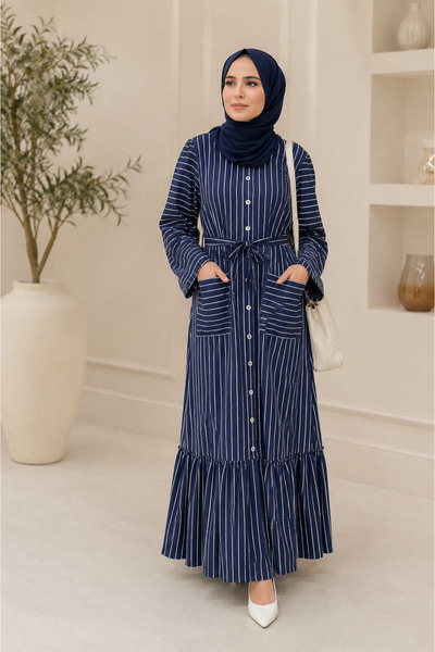 Libas lab Mahit- Chic Linen Maxi Dress with side pockets and ruffled hem in n...
