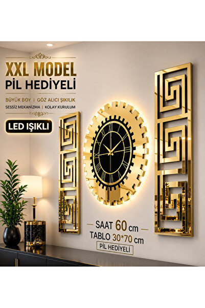 EYKA STORE LED Işıklı XXL Avangart Dekoratif Duvar Saati Pleksi Aynalı Modern...