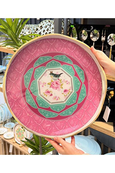 Onedekor Lüks Akrilik Yuvarlak Tepsi Karnaval Pink 40*5