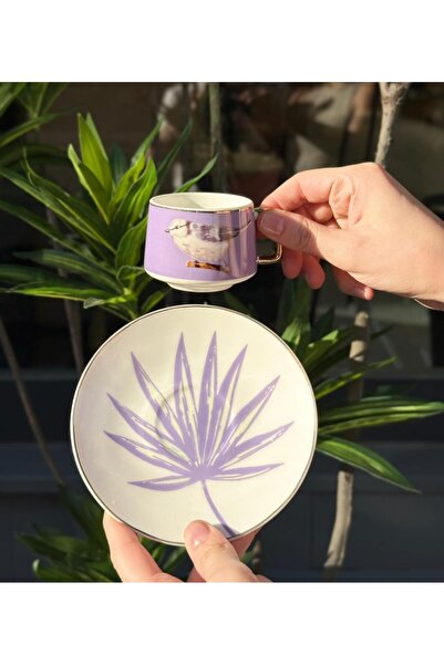 Onedekor 6'lı Porselen Kahve Fincanı Bird Purple