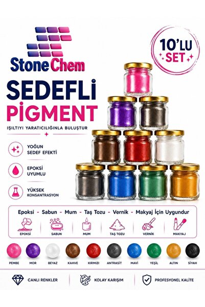 stonechem 10’lu Sedefli Pigment Tozu Seti - Epoksi Reçine, Mum, Sabun, Taş To...