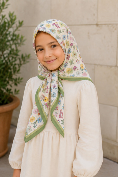 Beybium Girl Child Mother Child Themed Cotton Children's Scarf 80*80cm