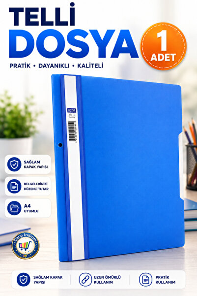 nistabolje 1 Adet A4 Mavi Telli Dosya Büro-Okul-Ofis Ekonomik Kaliteli