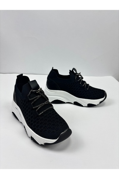 Nubbock Women's Black and White Hidden Heel Sports Shoes Nk4162