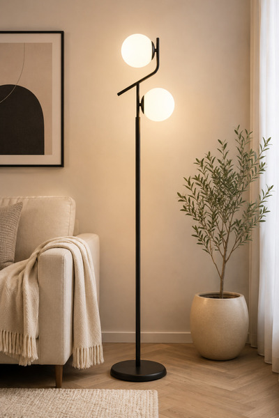Apliqa Velar Siyah Beyaz Camlı Modern Tasarım Metal Lambader
