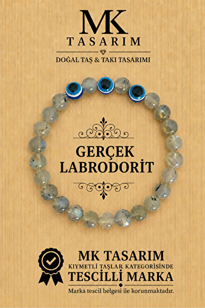 MK tasarım سوار من حجر اللابرادوريت الأصلي - MKT.1.101.65 سوار مريح، مهدئ، مُ...