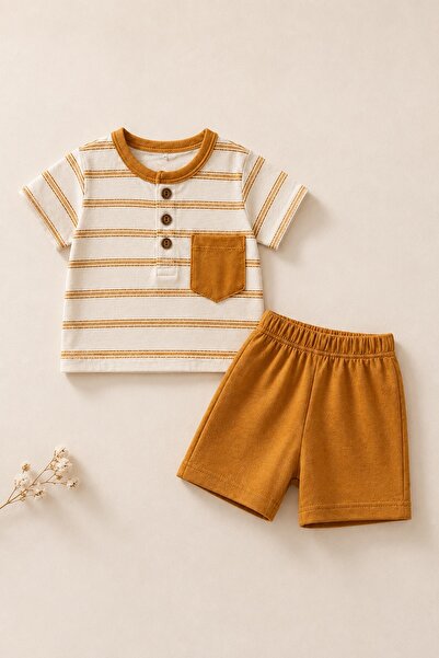 METEOR BABY Baby Boy Set - Kids' Set - Top and Shorts Set with Striped Button...