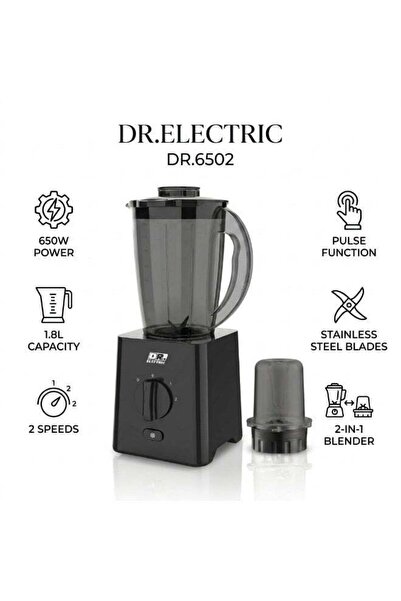 DR.ELECTRIC خلاط كهربائي 2 في 1، 650 واط، 1.8 لتر، سرعتين مع نبض، شفرات ستانل...