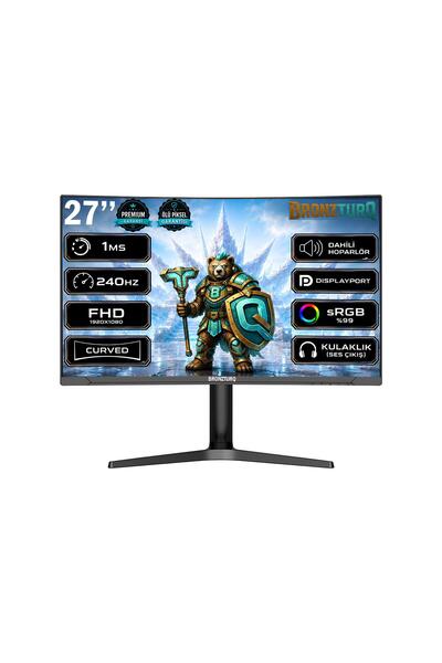 BRONZTURQ 27" 240Hz 1 ms (DP + HDMI) FHD Kavisli Pivot Monitör BTQ270FHD240-JY