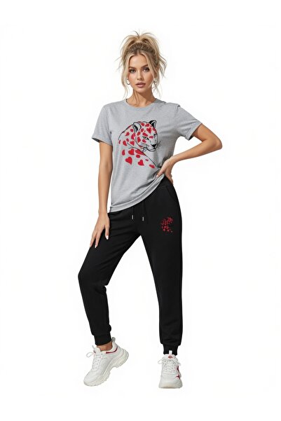 Nivorix Women's Printed Top and Bottom Tracksuit Set Oversize Crew Neck