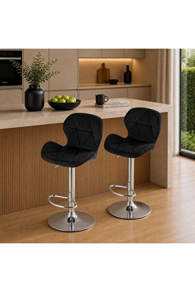 Artool Set 2 scaune de bucatarie/bar, Artool, West, rotativ, catifea neagra, ...