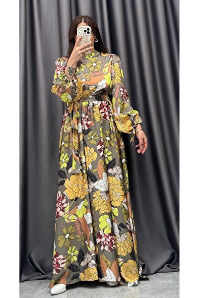 NİSUM MODA Σατέν Φόρεμα Hijab με Floral σχέδιο